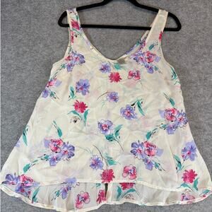 Vintage Y2K Mini Chika Top Womens Medium White Floral Sheer Blouse Beach Summer